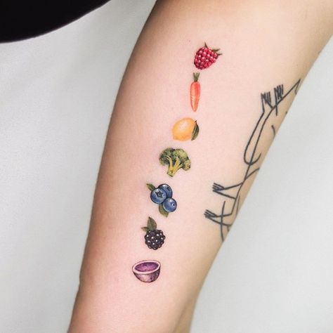 Vegetable Tattoo, Cooking Tattoo, Chef Tattoo, Fruit Tattoo, Food Tattoos, Laser Removal, Light Tattoo, Tattoo Fails, Sunflower Tattoos