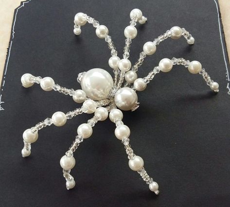 Pearl Spider, Beads, Silver, White, Black