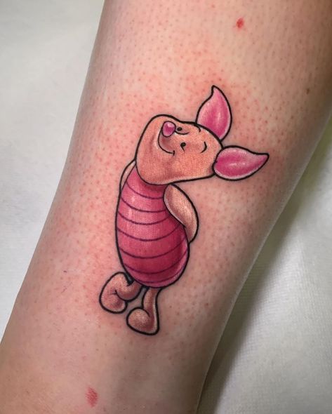 Disney Piglet Tattoo, Piglet Tattoo Small, Cute Pig Tattoo, Pooh And Piglet Tattoo, Piglet Tattoo, Flute Tattoo, Winnie The Pooh Tattoos, Grandma Tattoos, Neon Tattoo