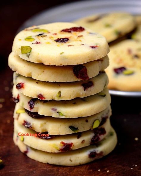 This is the highlight of my Christmas every year! Smells great too! Cranberry Pistachio Shortbread Cookies, Cranberry Pistachio Shortbread, Pistachio Shortbread Cookies, Pistachio Shortbread, Pistachio Cookies, Cranberry Pistachio, Eggless Desserts, Shortbread Cookie Recipe, Alcohol Drinks