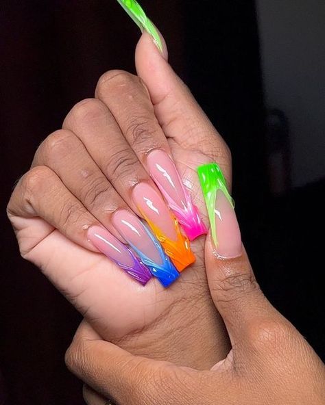 Lij Beauty on Instagram: "Colorful Nails are my favorite #colorfulnails #pridenails #tainbownails #longnails #nycnailtech #yonkersnails #westchesternails" Almond Neon Nails, Rainbow Tips, Colorful Nails, Neon Nails, Nail Tech, Long Nails, Nail Colors, Almond, My Favorite