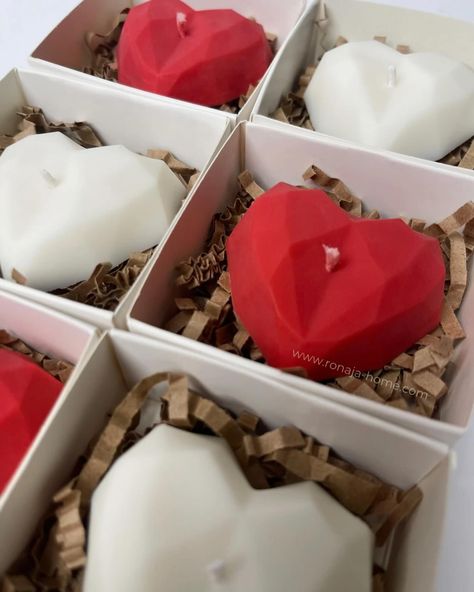 diamond heart candles 🕯️❤️ perfect idea for romantic decor or gift for loved ones handcrafted from soy wax, in different colours and scents link in bio 🔗 Heart Candles, Valentines Gift Box, Heart Candle, Romantic Decor, April 13, Home Candles, Different Colours, Valentines Gift, Diamond Heart