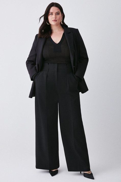 Straight Pants Plus Size, Plus Size Wide Leg Jumpsuit, Black Trousers Midsize, Formal Pants Women Plus Size, Plus Size Suit Outfits, Black Suit For Women Plus Size, Formal Casual Plus Size, Trousers For Plus Size Women, Plus Size Tailoring