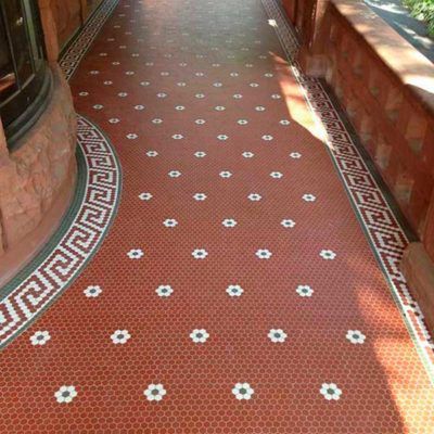 Unglazed Porcelain Floor Tiles. Non-slip tile for bathrooms, entryways, and kitchens Historical Tile Patterns, Hex Floor Tile, Hollywood House, Mosaic Floor Tiles, Hexagon Floor, Hexagon Tile Floor, Brick Steps, Porch Tile, Spanish Tiles