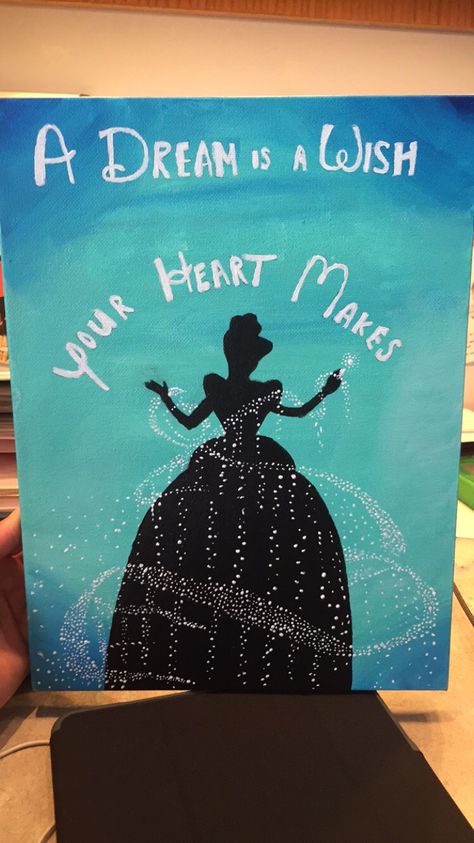 Easy Cinderella Painting, Cinderella Canvas Painting, Cinderella Painting Ideas, Simple Disney Paintings On Canvas, Painting Disney Ideas, Cute Disney Paintings, Disney Canvas Art Ideas, Mother's Day Painting Ideas Canvases, Up Canvas Painting