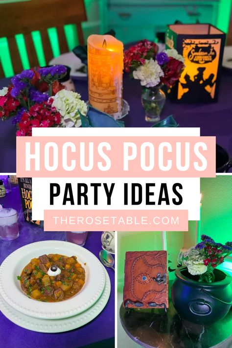 Sanderson Sisters Decor, Hocus Pocus Dinner Party, Hocus Pocus Dinner, Hocus Pocus Party Ideas, Spooky Dinner, Movie Night Dinner, Hocus Pocus Party, The Sanderson Sisters, Hocus Pocus 2