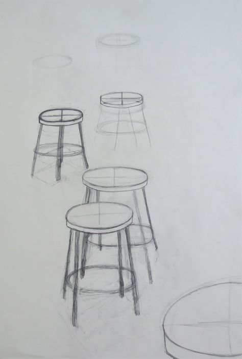 Drawing Practice Objects, Stool Illustration, Stool Sketch, Stool Drawing, Practice Drawing Shapes, Basic Sketching, Furniture Design Sketches, Boat Drawing, Perspective Drawing Architecture