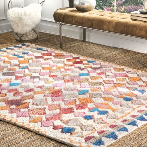 Or a vibrant shag rug that'll totally liven up your space. The bright colors and diamond shapes are sure to make any somewhat boring room feel fun and happy. Moroccan Shag Rug, Plush Area Rugs, Pink Area Rug, Rugs Usa, Orange Area Rug, Shag Area Rug, New Energy, Handmade Area Rugs, Hand Tufted Rugs