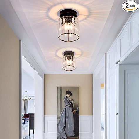 Set of 2 Crystal Chandelier Mini Semi Flush Mount Ceiling Light Fixtures Modern Flush Mount Industrial Indoor Lighting Fixture for Dining Room, Bedroom, Kitchen, Hallway, Living Room, Entryway - - AmazonSmile Entryway Chandelier Low Ceiling, Entryway Lights Low Ceiling, Indoor Foyer Ideas, Ceiling Lights Hallway Entrance Halls, Chandelier Small Living Room Low Ceiling, Upstairs Hallway Light Fixtures, Hallway Ceiling Lights Ideas, Landing Lighting Ideas, Living Room Chandelier Low Ceiling