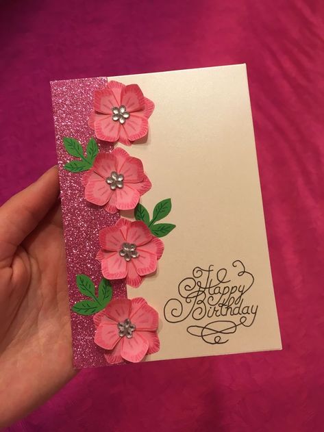 Birthday Card For Teacher Homemade, Women's Day Cards Design, Teachers Day Card Design Handmade, Pink Birthday Cards Handmade, Womens Day Card Ideas, Teachers Day Card Design, Women's Day Greeting Card, Flower Cards Handmade, Handmade Greeting Card Designs