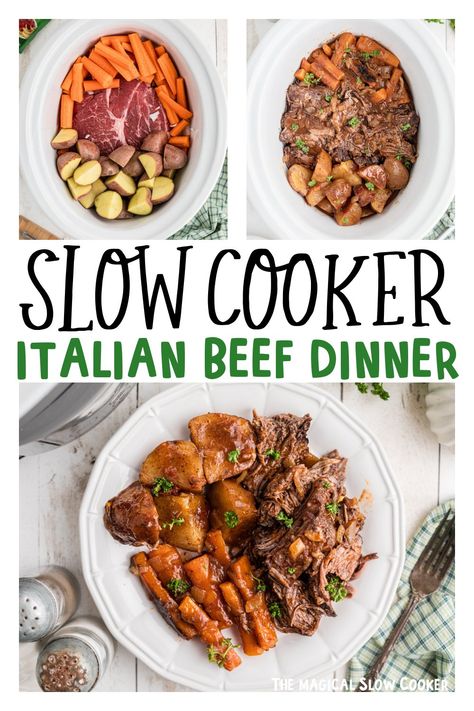 Slow Cooker Italian Beef Dinner Pot Roast Dinner, Roast Beef Crock Pot Recipes, Italian Pot Roast, Slow Cooker Italian, Slow Cooker Italian Beef, Slow Cooker Roast Beef, Low Carb Slow Cooker, Slow Cooker Recipes Beef, Slow Cooker Roast