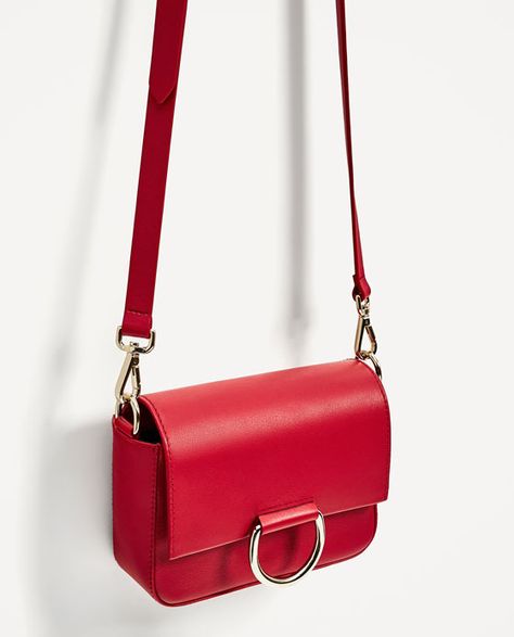 Image 3 of LEATHER CROSSBODY BAG WITH RING from Zara Sling Bags Women, Fashionable Bags, Red Crossbody Bag, Leather Bag Pattern, Real Leather Bags, Red Crossbody, Zara Bags, Girly Bags, Bag Pack