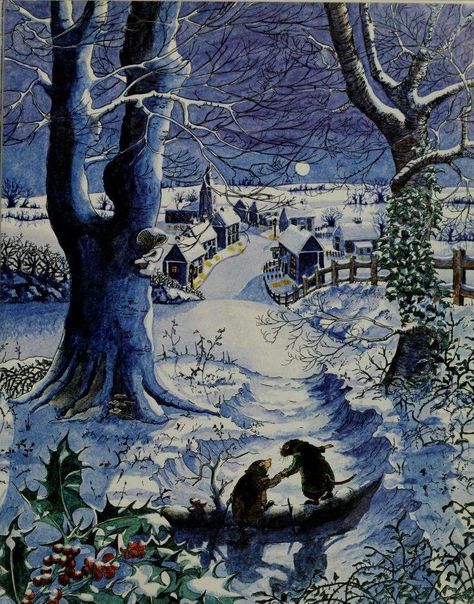 Teresa's Cozy Corner Mole’s Christmas, or, Home Sweet Home (from The Wind in the Willows by Kenneth Grahame. (1984). Illustrations by Beverley Gooding Kenneth Grahame, The Wind In The Willows, Wind In The Willows, Between Two Worlds, Night Scene, Winter Art, Christmas Illustration, Woodland Creatures, Childrens Illustrations