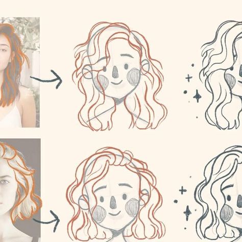 roché woodworth ~ illustrator on Instagram: "A great way to practice drawing hair is using reference photos! Drawing over top of the reference photos make it easier to identify “chunks” of hair, and then it’s much simpler in to draw that hairstyle on your character! 💇‍♀️💇💁‍♀️✨  I give all my tips for drawing hair and hairstyles in my “How I Draw Hair” and “How I Draw Hairstyles” mini tutorials! Those are part of my Starter Bundle which has 15 of these mini tutorials on different topics 🎨🥳✨ (Use code INSTA15)  *i do not own the photos  #drawingtips #drawingtipsandtricks #arttips #arttipsandtricks #drawingtutorial #drawingtutorials" Different Hair Styles Drawing, Snail Reference, How To Draw Hair Easy, Hairstyle Art Reference, Reference Photos Drawing, Corn Ball, Draw Hairstyles, Hair References Drawing, Hair Drawing Tutorial