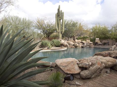 Pool Desert Landscaping, Southwest Pool Landscaping, Desert Pool Landscaping Arizona, Desert Pool Landscaping, French Backyard, Desert Patio, Arizona Landscape Design, Desert Pool, Oasis House