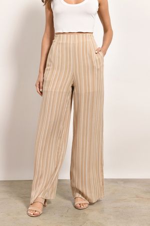 Beige Free People Pants - High Waist Pants - Beige Loose Pants - $58 | Tobi US High Waisted Loose Pants, Long Flowy Pants, Senior Photo Outfits, Beige Pants, Flowy Pants, Flowy Top, Streetwear Fashion Women, Loose Pants, Womens Dress Pants