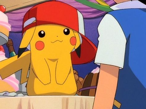 Pikachu wearing Ash Ketchum's Original Series hat. Pikachu With Hat, Ash Hat, Pikachu Hat, Gaming Magazines, Ash Pokemon, Shiny Pokemon, Pet Mice, Out Of Context, Pokemon Collection