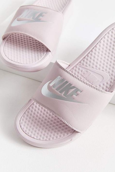 Nike Benassi JDI Slide Pink Nike Slides, Nike Slippers, Nike Sandals, Nike Benassi, Nike Slides, Pink Nike, Shoes Collection, Womens Shoes High Heels, Nike Just Do It