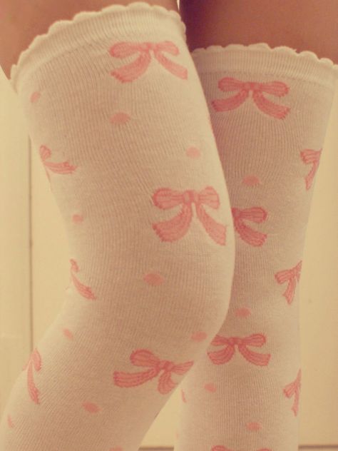 Girly bow thigh-highs Pink Bows, The Embrace, Thigh High Socks, Cute Socks, Kawaii Clothes, Pink Princess, Just Girly Things, Dream Clothes, Lolita Fashion