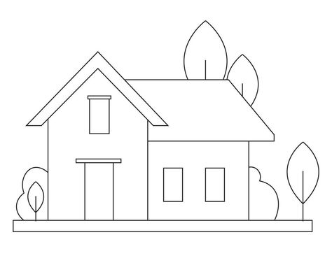 Sketch House Simple, Simple House Sketch, Hut Drawing, House Line Art, House Line Drawing, Simple House Drawing, Realistic House, House Coloring Pages, House Design Drawing