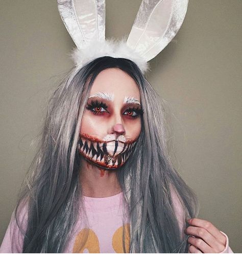 Scary Rabbit Makeup, Creepy Bunny Makeup, Killer Bunny Makeup, Scary Bunny Makeup Halloween, Scary Bunny Makeup, Bunny Halloween Makeup, Scary Bunny, Zombie Bunny, Bunny Makeup