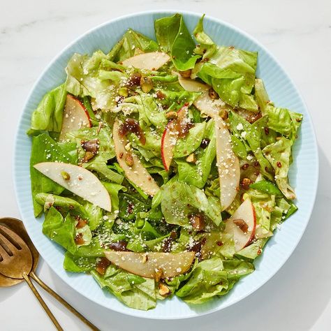 Recipe: Butter Lettuce & Apple Salad with Parmesan & Balsamic-Dijon Vinaigrette - Blue Apron Butter Lettuce Salad, Roasted Pistachios, Blue Apron Recipes, Butter Lettuce, Dijon Vinaigrette, Apple Salad, Lettuce Salad, Blue Apron, Rabbit Food