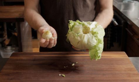 How to Core a Head of Iceberg Lettuce in 3 Seconds | SAVEUR Food Lessons, Knife Skills, Head Of Lettuce, Knife Skill, Iceberg Lettuce, Recipe Boards, Cooking School, Authentic Recipes, Cooking Videos