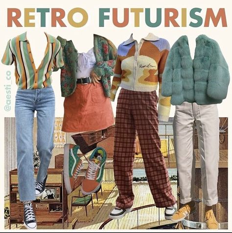 Retro Futurism Aesthetic Outfits, Math Outfits, Retro Futurism Outfit, Retro Futurism Aesthetic, Retro Futurism Fashion, Futurism Fashion, Character Faces, 90’s Outfits, Outfit Boards