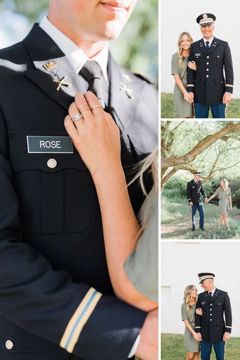 Law Enforcement Family Photos, Military Couple Photoshoot, Military Family Photoshoot, Sailor Photoshoot, Puppy Photo Ideas, Military Engagement Pictures, Military Family Pictures, Army Photoshoot, Fiance Pictures