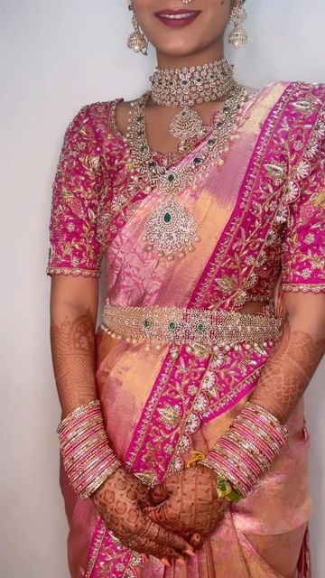 Talambralu Saree South Indian, Bride Maggam Work Blouses, Wedding Half Saree Designs, Talambralu Saree Blouse Designs, Wedding Jewelry Sets Bridal Jewellery Brides, South Indian Reception Bride, Designer Sarees Wedding Receptions, Bridal Sarees For Wedding, Talambralu Saree