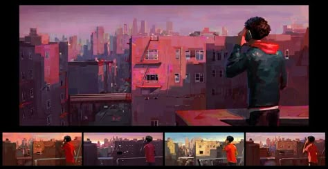 Spider Verse City Concept Art, Spider Verse Background, Spider Verse Concept Art, Zac Retz, Concept Art Portfolio, Game Background Art, Into The Spiderverse, Concept Art Tutorial, Color Script