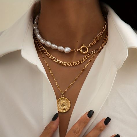 Vintage Baroque Style Faux Pearl Stitching Pendant Necklaces Holiday Party Accessories - Temu Punk Aesthetic, Choker Style Necklace, Aesthetic Jewelry, Coin Pendant Necklace, Choker Style, Link Chain Necklace, Chain Choker Necklace, Soft Grunge, Pearl Choker