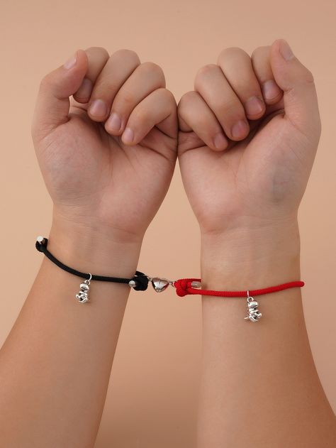 Multicolor Fashionable Collar  Zinc Alloy  Charm Bracelet Embellished   Jewelry Best Friend Rings, Matching Couple Rings, Matching Couple Bracelets, Bff Jewelry, Best Friend Bracelets, Magnetic Attraction, Latest Bracelets, Cute Couple Gifts, Bracelet Sets