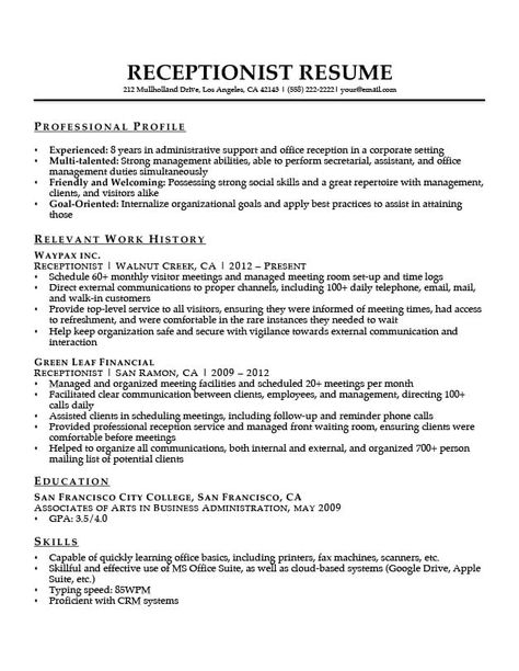 Job Cover Letter Examples, Receptionist Resume, Resume Action Words, Job Interview Prep, Medical Receptionist, Medical Assistant Resume, Resume Summary Examples, Administrative Assistant Resume, Free Resume Examples