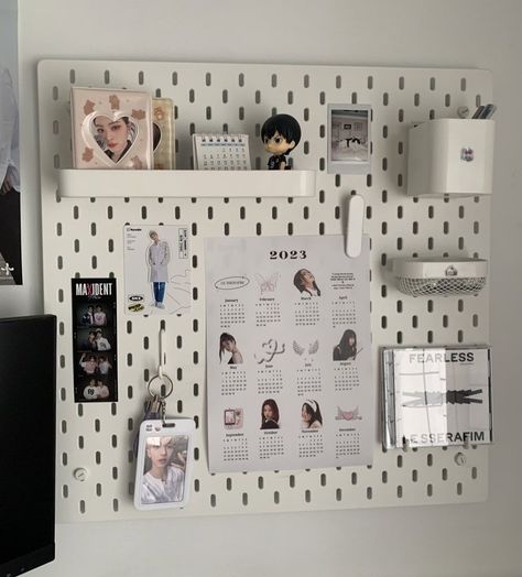 kpop pegboard anime Kpop Pegboard, Ikea Pegboard, Black Color Hairstyles, Dekorasi Kamar Tidur, Color Hairstyles, Pinterest Room Decor, Study Room Decor, Room Desk, Room Deco