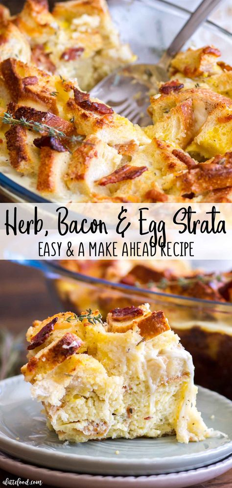 This Herb, Bacon and Egg Strata is an easy breakfast casserole recipe perfect for any holiday breakfast or brunch! Sourdough bread, fresh herbs, cheese, and Wright® Brand Bacon are the simple ingredients that give this breakfast strata its incredible flavor! We love making this for Christmas morning! Breakfast Casserole Christmas, Egg Strata, Christmas Morning Breakfast Casserole, Strata Recipes, Easy Breakfast Casserole, Easy Breakfast Casserole Recipes, Breakfast Strata, Christmas Meals, Breakfast Casserole Recipe