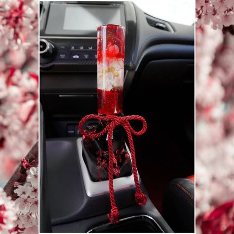 Red and Black Sakura Cherry Blossom Shift Boot OR E-brake boot| Choice of thread color | Custom sewn car accessory | JDM car gear boot | by NotionsAndDevotions on Etsy Spoiled Car, Shift Boot Cover, Black Sakura, Car Interior Diy, Red Cherry Blossom, Girly Car Accessories, Sakura Flowers, Stick Shift, Car Essentials