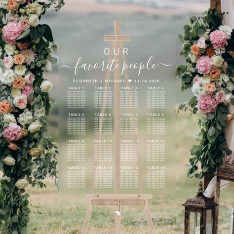 Favorite People 16 Table Wedding Seating Clear Acrylic Sign Blush Wedding Reception, Clear Acrylic Sign, Wedding Seating Signs, Taupe Wedding, Wedding Reception Design, Seating Sign, Sage Wedding, Sage Green Wedding, Reception Design