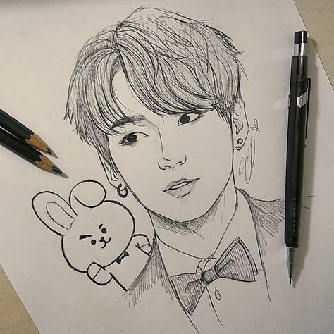 Jungkook Fanart, Kpop Drawings, Pencil Art Drawings, Bts Drawings, Color Pencil, A Pencil, Kpop Fanart, Art Drawings Sketches Simple, Cool Art Drawings