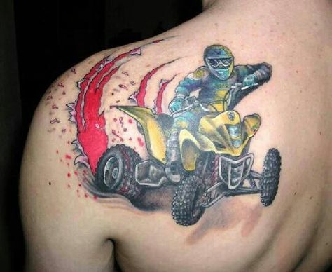 Quad tat Fourwheeler Tattoo, Quad Tattoo For Women, Quad Tattoo Women, Quad Tattoo, Indian Skull Tattoos, Wand Tattoo, Omerta Tattoo, Tattoo Inspiration Men, Leg Tattoo Men