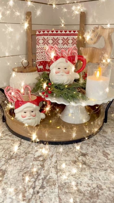 Santa Claus coffee corner! Comment LINK and I’ll send you links to all to the decor! I got the mugs from Amazon last year and I’ve been obsessed with them ever since!! 🎄🎅When do y’all start decorating for Christmas?I believe im going to decorate my living room today! I plan to bring in a big cozy rug for winter, add lots of greenery and bells to my fireplace, and put up a tree in the corner!🎄🎄I’m so excited!! Decorating is my creative outlet. It’s one of my favorite things to do in my free t Corner Christmas Tree, Decorate My Living Room, Burl Ives, Cozy Rug, Decorating For Christmas, Kitchen Tray, Christmas Fireplace Decor, Cozy Rugs, My Free Time