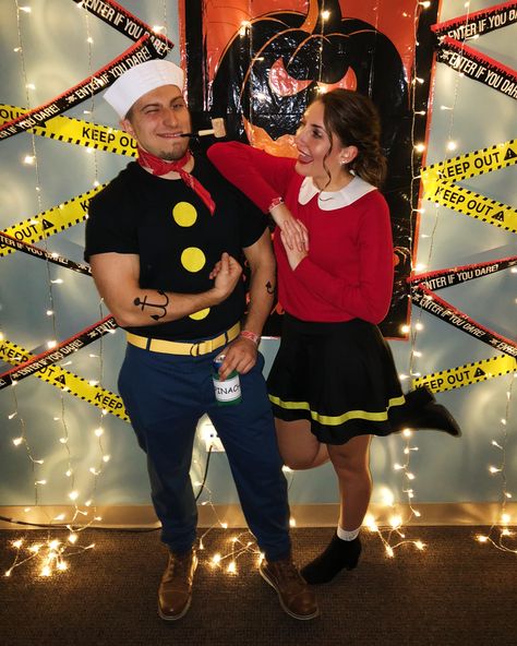 Popeyes And Olive Costume, Popeye Couple Costume, Popeye Olive Costume, Popeye The Sailor Man Costume, Betty Boop And Popeye Costume, Popeye And Olive Oil Costume Couple, Popeye And Olive Oil Costume, Olive Oil Costume, Popeye Halloween Costume