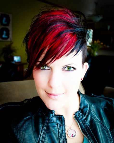 Short Red Hair Undercut, Pixie Red Hair With Highlights, Red And Black Pixie Haircut, Short Red Balayage, Red Short Hair Pixie, Short Red Hair Pixie, Black And Red Short Hair, Red Pixie Hair, Black Hair Pixie Cut