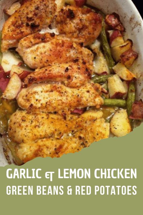 This easy-to-make Lemon Chicken and Potato Skillet recipe is perfect for busy weeknights. With chicken green beans and potatoes, this is truly a complete meal in one! Tender and juicy chicken with every bite.We love an easy, healthy, and filling complete meal made in one pan. When the main dish, veggies, and side dish are Chicken And Green Beans Crockpot, Green Bean Recipes Lemon, Chicken And Potato Skillet, Green Beans And Red Potatoes, Chicken Green Beans And Potatoes, Chicken Green Beans Potatoes, Green Beans Red Potatoes, Roasted Potatoes And Green Beans, Lemon And Garlic Chicken