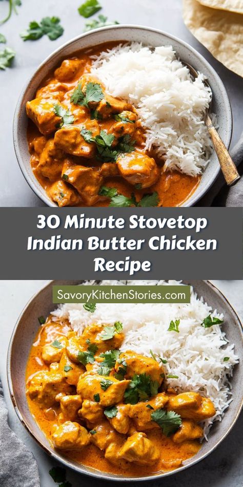 Craving a comforting dinner that’s ready in just 30 minutes? This Stovetop Indian Butter Chicken Recipe is your new go-to! With its aromatic spices and creamy sauce, you’ll elevate your weeknight meals. Be sure to save this recipe for an easy and satisfying dinner idea! Indian Butter Chicken Recipe, Butter Chicken Recipe Indian, Creamy Chicken Recipes, Comforting Dinner, Indian Butter Chicken, Butter Chicken Recipe, Kitchen Stories, Dinner Idea, Creamy Sauce