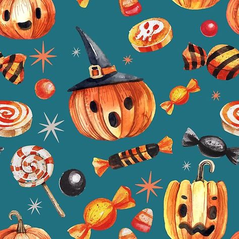 Vintage Halloween Pattern, Halloween Candy Illustration, Halloween Candy Aesthetic, Halloween Candy Wallpaper, Halloween Candy Art, Vintage Halloween Wallpaper, Retro Halloween Art, Vintage Halloween Candy, Vintage Halloween Prints