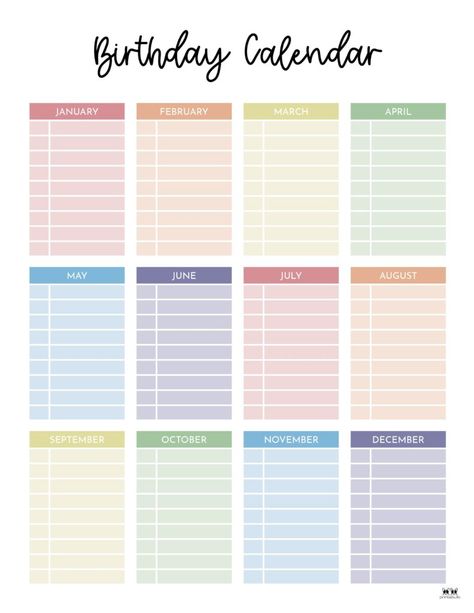 Birthday Party Planner Printable, Family Birthday Calendar, Class Birthdays, Birthday Party Planner, Free Printables Organization, Birthday Tracker, Office Birthday, Diy Calendar, Birthday Calendar