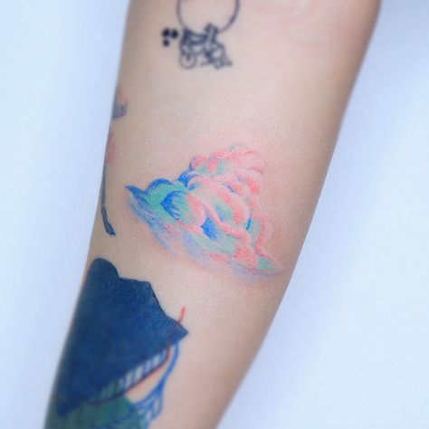 Pastel Cloud Tattoo, Pastel Color Tattoo, Colorful Cloud Tattoo, Cloud Tattoo Color, Colorful Tattoo Sleeve Women, Pink Cloud Tattoo, Blue Sky Tattoo, Cute Cloud Tattoo, Moe Tattoo