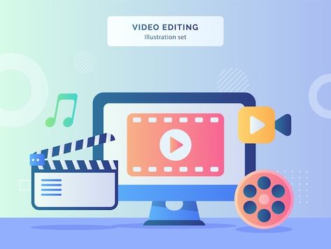 Vector video editing illustration set vi... | Premium Vector #Freepik #vector #video #online-video #video-editing #video-edit Computer Screen Background, Computer Screen Backgrounds, Set Video, Screen Background, Video Setting, Digital Marketing Tools, Film Strip, Human Mind, Computer Screen