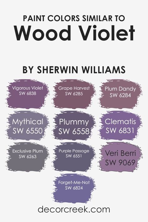 Colors Similar to Wood Violet SW 6557 by Sherwin Williams Wood Violet, Purple Paint Colors, Purple Theme, Trim Colors, Purple Tone, Grape Harvesting, Purple Paint, Purple Themes, Decorative Accents